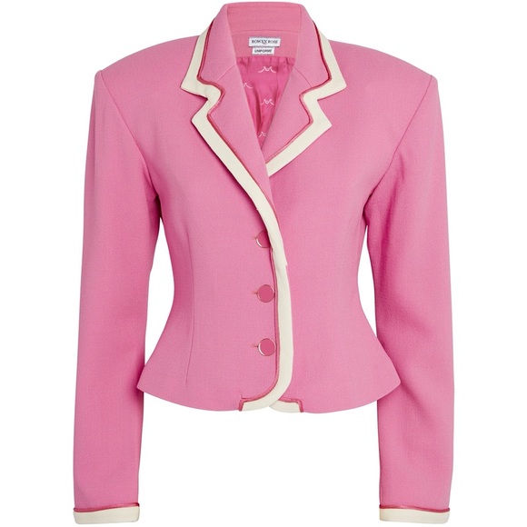 Rowen Rose Womens Contrast Detail Short Crepe Blazer Jacket Pink